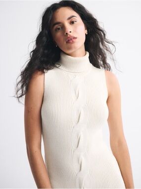 Turtleneck Cable Midi Sweaterdress